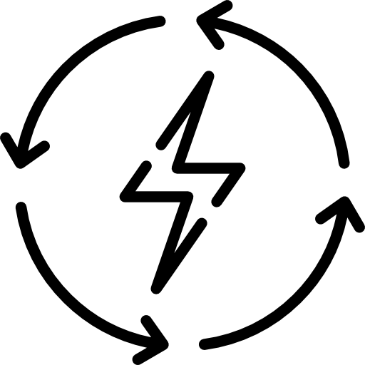 lightning bolt with circular arrows depicting high energy efficiency from burning